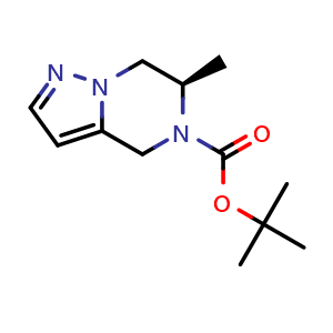 Chemical structure of tert-butyl (6R)-6-methyl-4H,5H,6H,7H-pyrazolo[1,5-a]pyrazine-5-carboxylate , CAS 1639881-13-2, AChemBlock S78841