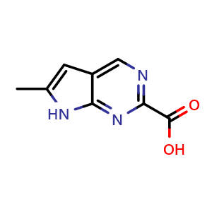 Chemical structure of 6-methyl-7H-pyrrolo[2,3-d]pyrimidine-2-carboxylic acid , CAS 1638771-08-0, AChemBlock S78858