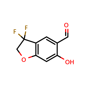 Chemical structure of 3,3-difluoro-6-hydroxy-2,3-dihydro-1-benzofuran-5-carbaldehyde , CAS 1638768-48-5, AChemBlock S78866