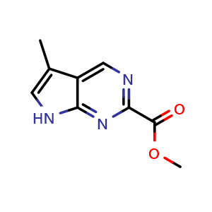 Chemical structure of methyl 5-methyl-7H-pyrrolo[2,3-d]pyrimidine-2-carboxylate , CAS 1638768-04-3, AChemBlock S78870