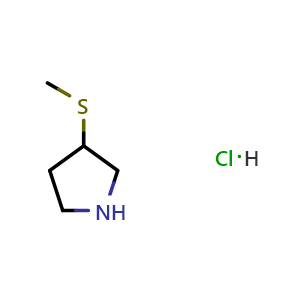 Chemical structure of 3-(methylsulfanyl)pyrrolidine hydrochloride , CAS 1638767-61-9, AChemBlock S78876