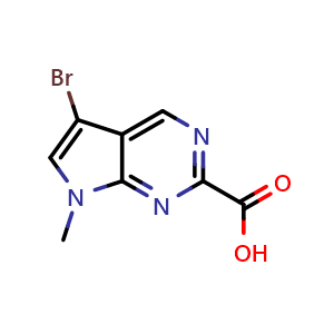 Chemical structure of 5-bromo-7-methyl-7H-pyrrolo[2,3-d]pyrimidine-2-carboxylic acid , CAS 1638767-55-1, AChemBlock S78878
