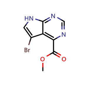 Chemical structure of methyl 5-bromo-7H-pyrrolo[2,3-d]pyrimidine-4-carboxylate , CAS 1638767-47-1, AChemBlock S78879