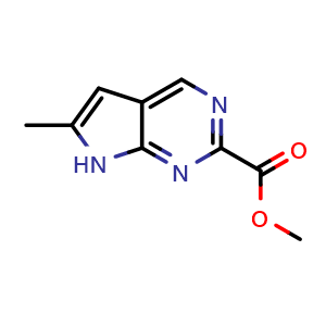 Chemical structure of methyl 6-methyl-7H-pyrrolo[2,3-d]pyrimidine-2-carboxylate , CAS 1638766-97-8, AChemBlock S78884