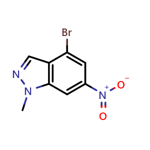 Chemical structure of 4-bromo-1-methyl-6-nitro-1H-indazole , CAS 1638763-72-0, AChemBlock S78911