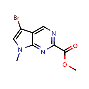Chemical structure of methyl 5-bromo-7-methyl-7H-pyrrolo[2,3-d]pyrimidine-2-carboxylate , CAS 1638763-68-4, AChemBlock S78912