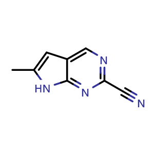 Chemical structure of 6-methyl-7H-pyrrolo[2,3-d]pyrimidine-2-carbonitrile , CAS 1638763-44-6, AChemBlock S78915