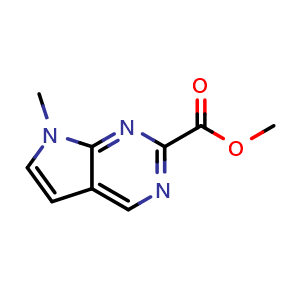Chemical structure of methyl 7-methyl-7H-pyrrolo[2,3-d]pyrimidine-2-carboxylate , CAS 1638760-69-6, AChemBlock S78927