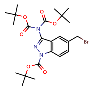 Chemical structure of tert-butyl 3-{bis[(tert-butoxy)carbonyl]amino}-5-(bromomethyl)-1H-indazole-1-carboxylate , CAS 1638760-63-0, AChemBlock S78929