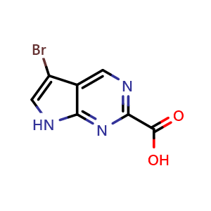 Chemical structure of 5-bromo-7H-pyrrolo[2,3-d]pyrimidine-2-carboxylic acid , CAS 1638760-16-3, AChemBlock S78936