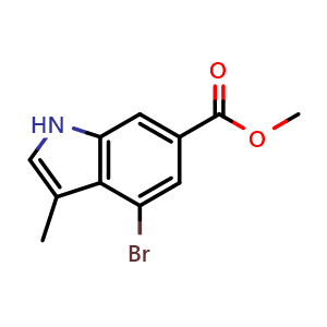 Chemical structure of methyl 4-bromo-3-methyl-1H-indole-6-carboxylate , CAS 1638759-59-7, AChemBlock S78942