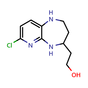Chemical structure of 2-{7-chloro-1H,2H,3H,4H,5H-pyrido[2,3-b][1,4]diazepin-4-yl}ethan-1-ol , CAS 1638604-53-1, AChemBlock S78966