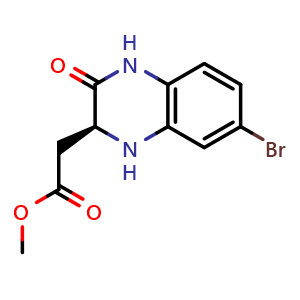 Chemical structure of methyl 2-[(2S)-7-bromo-3-oxo-1,2,3,4-tetrahydroquinoxalin-2-yl]acetate , CAS 1638604-45-1, AChemBlock S78969