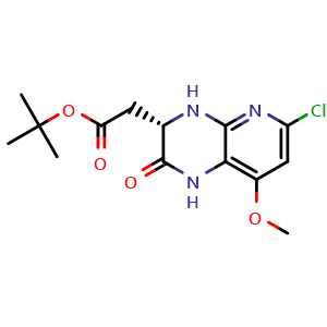Chemical structure of tert-butyl 2-[(3S)-6-chloro-8-methoxy-2-oxo-1H,2H,3H,4H-pyrido[2,3-b]pyrazin-3-yl]acetate , CAS 1638604-07-5, AChemBlock S78973