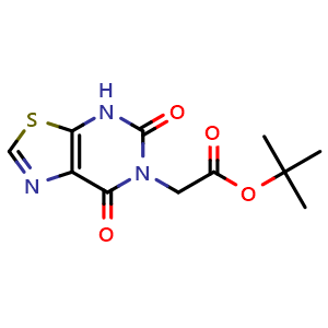 Chemical structure of tert-butyl 2-{5,7-dioxo-4H,5H,6H,7H-[1,3]thiazolo[5,4-d]pyrimidin-6-yl}acetate , CAS 1637533-75-5, AChemBlock S78986