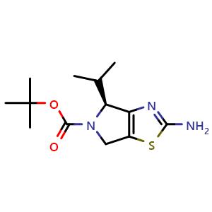 Chemical structure of tert-butyl (4S)-2-amino-4-(propan-2-yl)-4H,5H,6H-pyrrolo[3,4-d][1,3]thiazole-5-carboxylate , CAS 1637310-38-3, AChemBlock S78993