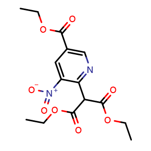Chemical structure of 1,3-diethyl 2-[5-(ethoxycarbonyl)-3-nitropyridin-2-yl]propanedioate , CAS 1630906-48-7, AChemBlock S79006