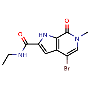 Chemical structure of 4-bromo-N-ethyl-6-methyl-7-oxo-1H-pyrrolo[2,3-c]pyridine-2-carboxamide , CAS 1628864-79-8, AChemBlock S79020