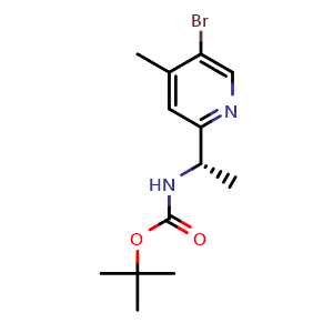 Chemical structure of tert-butyl N-[(1S)-1-(5-bromo-4-methyl-2-pyridyl)ethyl]carbamate , CAS 1628106-73-9, AChemBlock S79030
