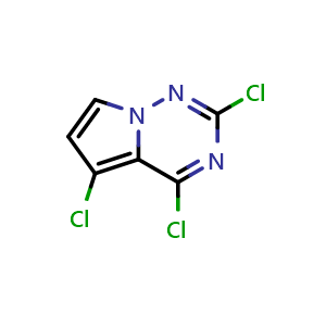 Chemical structure of 2,4,5-trichloropyrrolo[2,1-f][1,2,4]triazine , CAS 1627905-79-6, AChemBlock S79034