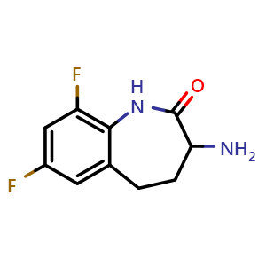 Chemical structure of 3-amino-7,9-difluoro-1,3,4,5-tetrahydro-1-benzazepin-2-one , CAS 1622853-51-3, AChemBlock S79046