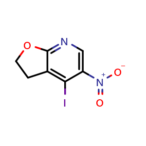 Chemical structure of 4-Iodo-5-nitro-2,3-dihydrofuro[2,3-b]pyridine , CAS 1620011-27-9, AChemBlock S79069