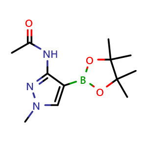 Chemical structure of N-[1-methyl-4-(4,4,5,5-tetramethyl-1,3,2-dioxaborolan-2-yl)pyrazol-3-yl]acetamide , CAS 1619991-17-1, AChemBlock S79070