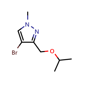 Chemical structure of 4-bromo-1-methyl-3-[(propan-2-yloxy)methyl]-1H-pyrazole , CAS 1619896-92-2, AChemBlock S79072