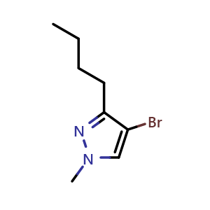 Chemical structure of 4-bromo-3-butyl-1-methyl-pyrazole , CAS 1619238-51-5, AChemBlock S79075