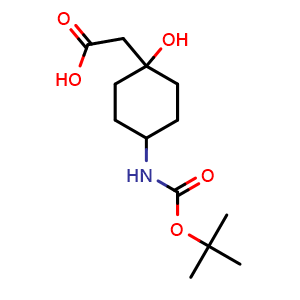 Chemical structure of 2-[4-(tert-butoxycarbonylamino)-1-hydroxy-cyclohexyl]acetic acid , CAS 1613269-44-5, AChemBlock S79090