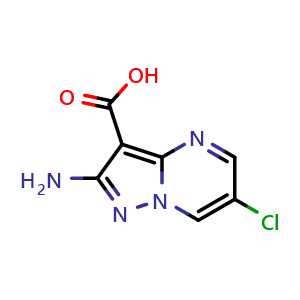 Chemical structure of 2-amino-6-chloropyrazolo[1,5-a]pyrimidine-3-carboxylic acid , CAS 1613191-81-3, AChemBlock S79091