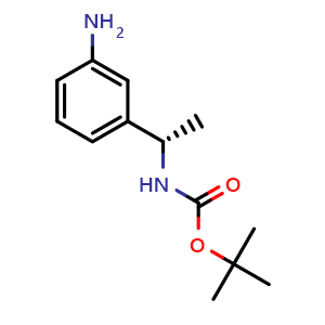 Chemical structure of tert-butyl N-[(1S)-1-(3-aminophenyl)ethyl]carbamate , CAS 1610767-01-5, AChemBlock S79104