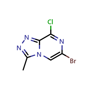 Chemical structure of 6-bromo-8-chloro-3-methyl-[1,2,4]triazolo[4,3-a]pyrazine , CAS 1610045-39-0, AChemBlock S79110