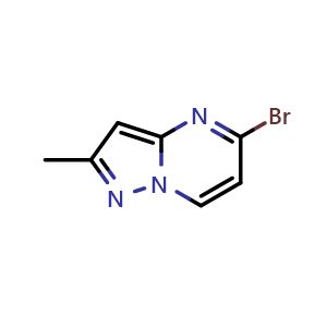 Chemical structure of 5-Bromo-2-methylpyrazolo[1,5-a]pyrimidine , CAS 1610021-32-3, AChemBlock S79114