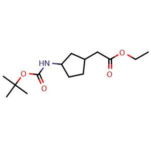 Chemical structure of ethyl 2-(3-{[(tert-butoxy)carbonyl]amino}cyclopentyl)acetate , CAS 1609546-16-8, AChemBlock S79125