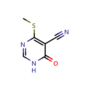 Chemical structure of 4-(methylsulfanyl)-6-oxo-1,6-dihydropyrimidine-5-carbonitrile , CAS 16071-28-6, AChemBlock S79141