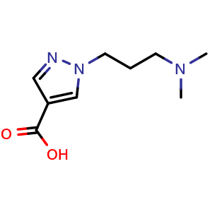 Chemical structure of 1-[3-(dimethylamino)propyl]-1H-pyrazole-4-carboxylic acid , CAS 1603488-58-9, AChemBlock S79148