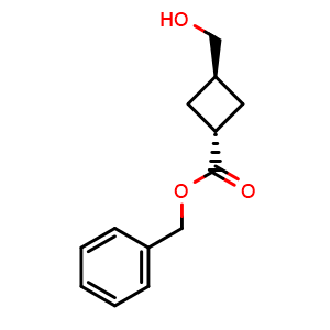 Chemical structure of benzyl trans-3-(hydroxymethyl)cyclobutanecarboxylate , CAS 1602652-31-2, AChemBlock S79153