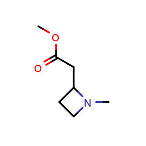 Chemical structure of methyl 2-(1-methylazetidin-2-yl)acetate , CAS 1588772-95-5, AChemBlock S79207