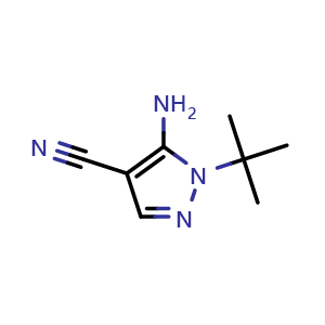 Chemical structure of 5-amino-1-tert-butyl-pyrazole-4-carbonitrile , CAS 158001-28-6, AChemBlock S79224
