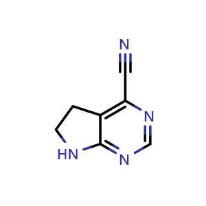 Chemical structure of 5H,6H,7H-pyrrolo[2,3-d]pyrimidine-4-carbonitrile , CAS 1578264-12-6, AChemBlock S79227