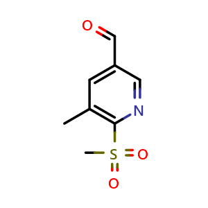 Chemical structure of 6-methanesulfonyl-5-methylpyridine-3-carbaldehyde , CAS 1565845-66-0, AChemBlock S79255