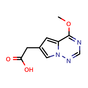 Chemical structure of 2-{4-methoxypyrrolo[2,1-f][1,2,4]triazin-6-yl}acetic acid , CAS 1558306-70-9, AChemBlock S79284