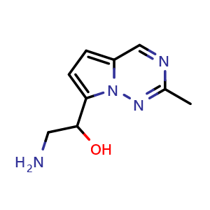Chemical structure of 2-amino-1-{2-methylpyrrolo[2,1-f][1,2,4]triazin-7-yl}ethan-1-ol , CAS 1558248-13-7, AChemBlock S79287