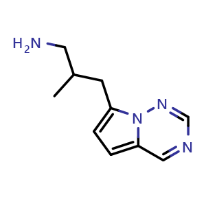 Chemical structure of 2-methyl-3-{pyrrolo[2,1-f][1,2,4]triazin-7-yl}propan-1-amine , CAS 1557915-05-5, AChemBlock S79294