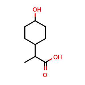 Chemical structure of 2-(4-hydroxycyclohexyl)propanoic acid , CAS 1557848-17-5, AChemBlock S79300