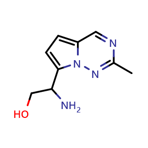 Chemical structure of 2-amino-2-{2-methylpyrrolo[2,1-f][1,2,4]triazin-7-yl}ethan-1-ol , CAS 1557514-36-9, AChemBlock S79310