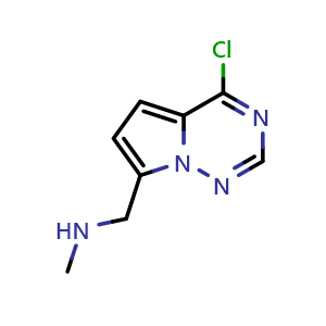 Chemical structure of ({4-chloropyrrolo[2,1-f][1,2,4]triazin-7-yl}methyl)(methyl)amine , CAS 1556553-32-2, AChemBlock S79320