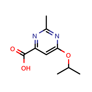 Chemical structure of 2-methyl-6-(propan-2-yloxy)pyrimidine-4-carboxylic acid , CAS 1556552-62-5, AChemBlock S79321