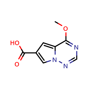 Chemical structure of 4-methoxypyrrolo[2,1-f][1,2,4]triazine-6-carboxylic acid , CAS 1556505-15-7, AChemBlock S79323